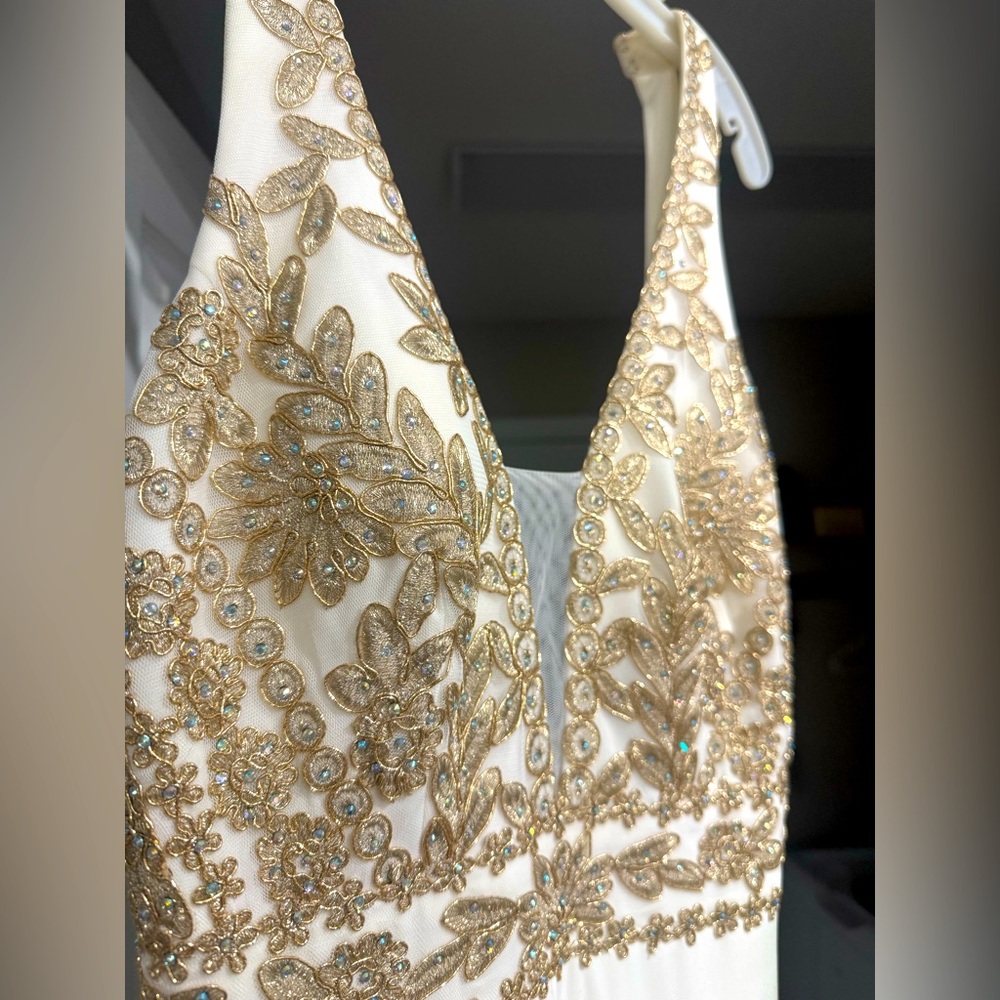 Blondie Nites White and Gold Prom Dress